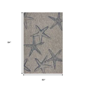 5' X 7' Blue And Gray Indoor Outdoor Area Rug