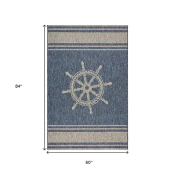 5' X 7' Blue And Gray Indoor Outdoor Area Rug