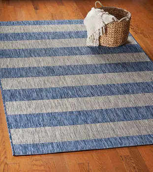 5' X 7' Blue And Gray Indoor Outdoor Area Rug