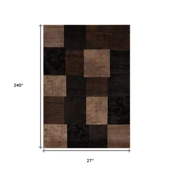 20' Brown And Black Geometric Distressed Runner Rug
