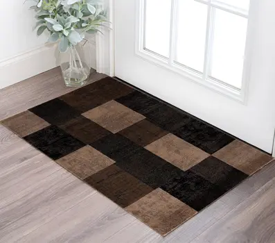 2' X 4' Black And Brown Geometric Distressed Area Rug