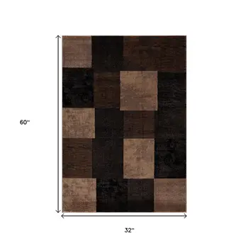 3' X 5' Brown Checkered Power Loom Area Rug