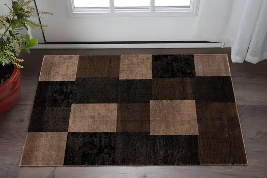 3' X 5' Brown Checkered Power Loom Area Rug