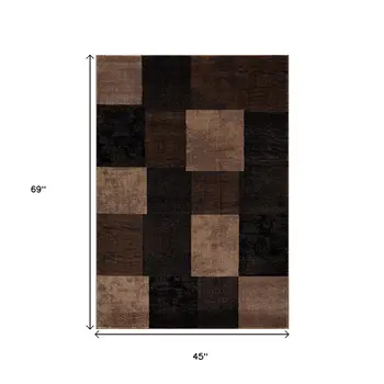 4' X 6' Brown Checkered Power Loom Area Rug