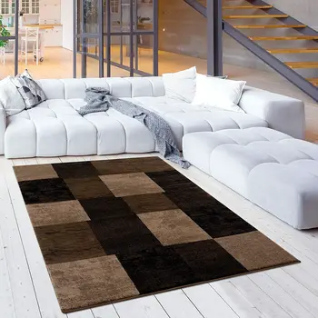 5' X 7' Black And Brown Geometric Distressed Area Rug