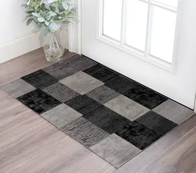 2' X 4' Gray Geometric Blocks Area Rug