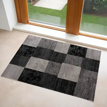 3' X 5' Gray Checkered Power Loom Area Rug