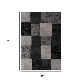 4' X 6' Gray Checkered Power Loom Area Rug