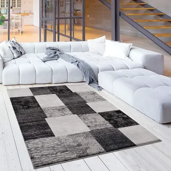 8' X 11' Black And Gray Geometric Distressed Area Rug