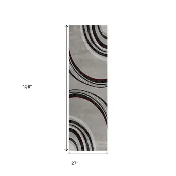 13' Gray And Black Abstract Shag Runner Rug