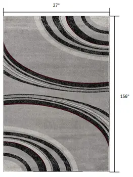13' Gray And Black Abstract Shag Runner Rug