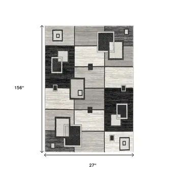 13' Gray And Black Geometric Shag Runner Rug