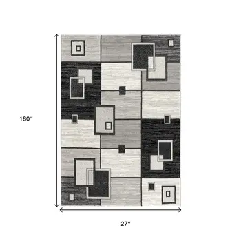 15' Gray And Black Geometric Distressed Runner Rug