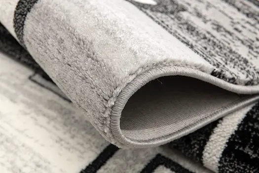 15' Gray And Black Geometric Distressed Runner Rug