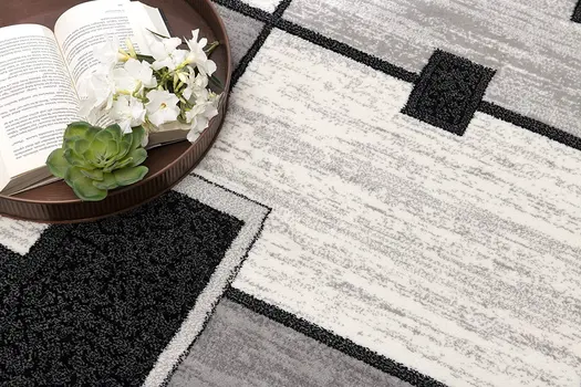 15' Gray And Black Geometric Distressed Runner Rug