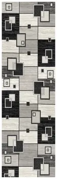 8' Gray and Black Geometric Power Loom Distressed Runner Rug