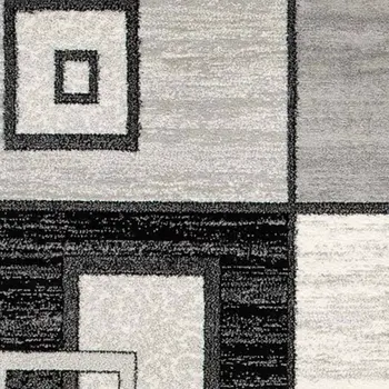 8' Gray and Black Geometric Power Loom Distressed Runner Rug