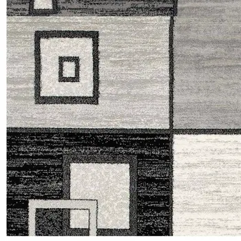 8' Gray and Black Geometric Power Loom Distressed Runner Rug