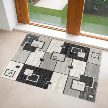 3' X 5' Gray Abstract Power Loom Area Rug