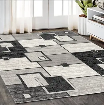 5' X 7' Gray And Black Geometric Distressed Area Rug