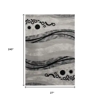 20' Gray And Black Abstract Runner Rug
