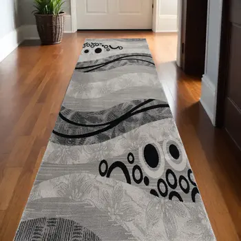 20' Gray And Black Abstract Runner Rug