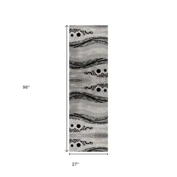 8' Grey Abstract Power Loom Runner Rug