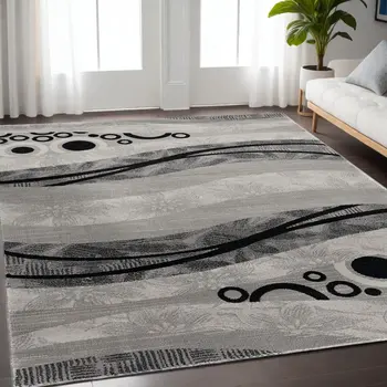 5' X 7' Gray And Black Abstract Area Rug