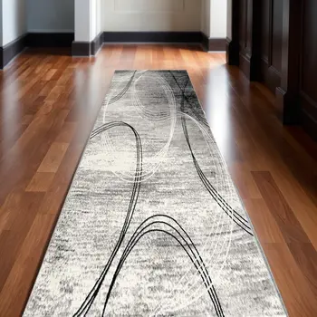 20' Gray Abstract Dhurrie Runner Rug