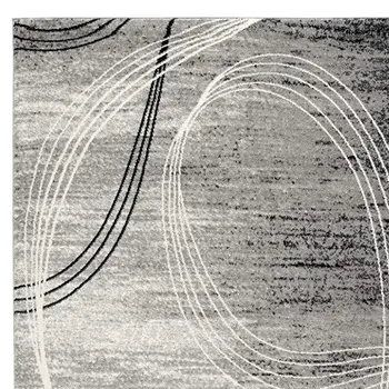 8' Gray and Black Abstract Power Loom Distressed Runner Rug
