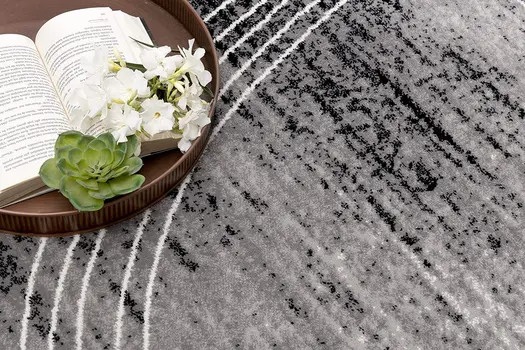 8' Gray and Black Abstract Power Loom Distressed Runner Rug