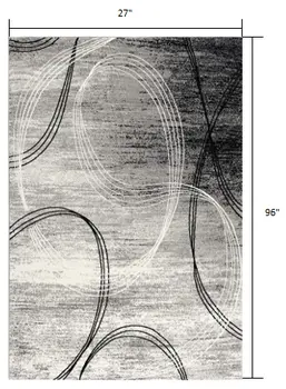 8' Gray and Black Abstract Power Loom Distressed Runner Rug