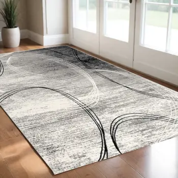 3' X 5' Gray Abstract Power Loom Area Rug