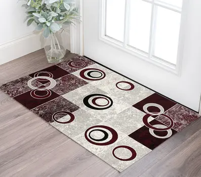 2' X 4' Red Abstract Dhurrie Area Rug