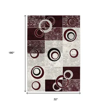 15' Red And White Abstract Runner Rug