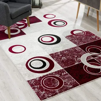 3' X 5' Red Abstract Power Loom Area Rug