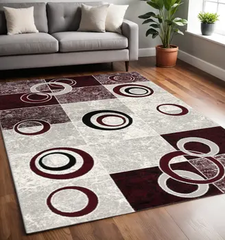 5' X 7' Red Abstract Dhurrie Area Rug