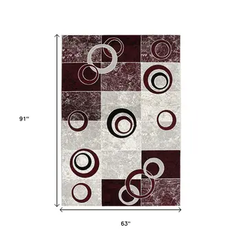 5' X 7' Red Abstract Dhurrie Area Rug