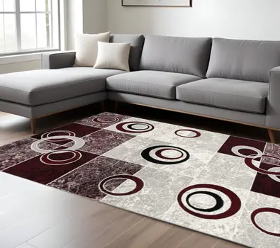 6' X 9' Red Abstract Dhurrie Area Rug