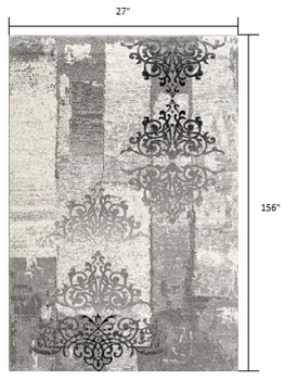 2' X 13' Gray Faded Filigree Pattern Runner Rug