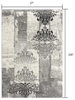 20' Gray Damask Dhurrie Runner Rug