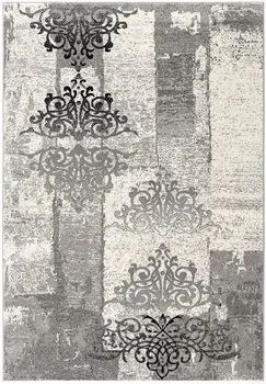 3' X 5' Gray And Ivory Damask Distressed Area Rug