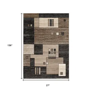 13' Beige Abstract Power Loom Runner Rug