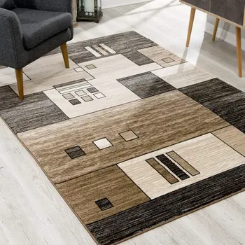 13' Beige And Brown Geometric Shag Runner Rug
