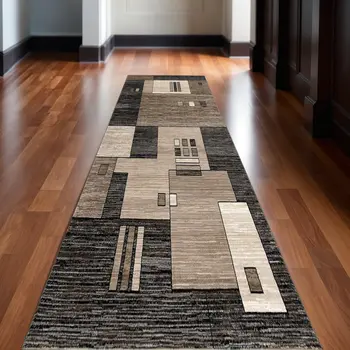 15' Beige Abstract Dhurrie Runner Rug