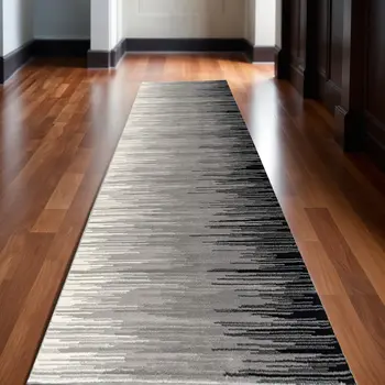 2' X 15' Black Transitional Striped Runner Rug