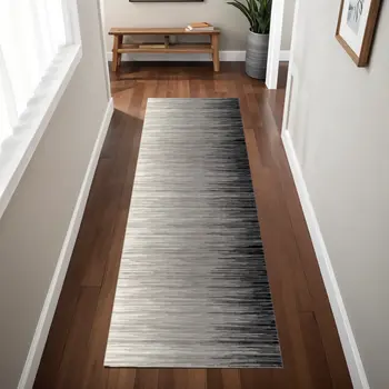 8' Black Striped Power Loom Runner Rug