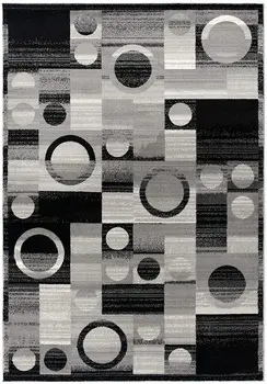 2' X 13' Gray Blocks And Rings Runner Rug