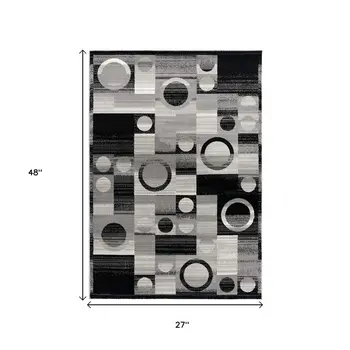 2' X 4' Gray Black And White Abstract Distressed Area Rug