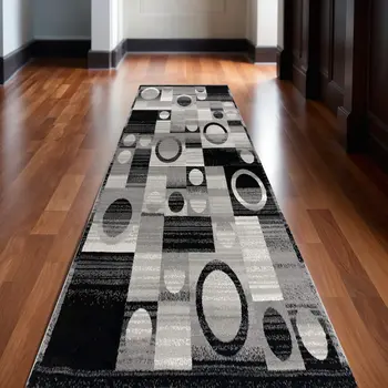 10' Gray Abstract Power Loom Runner Rug